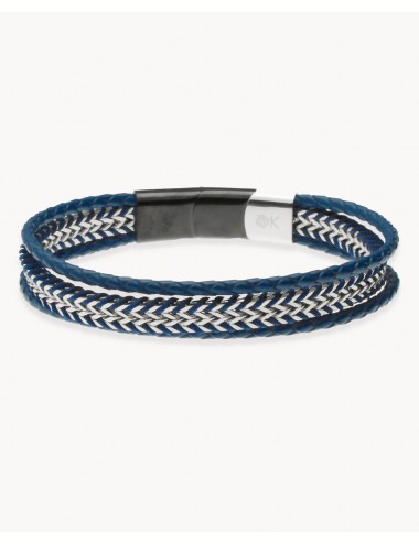 Pulsera   cuero azul trenza...