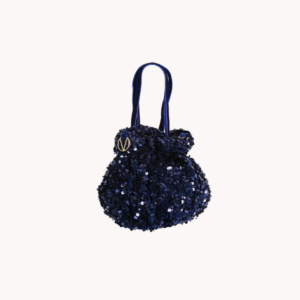 complementos bolso azul brillante para vestido morado